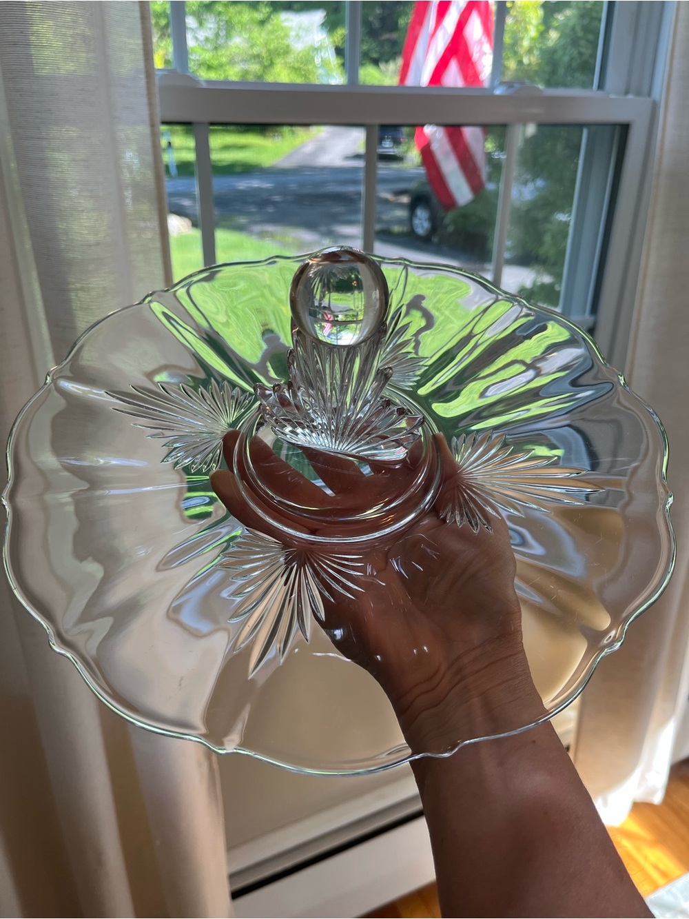 Vintage Fostoria Glass Art Deco FLAME Pattern Handled Lunch Tray Platter - Picture 3 of 14